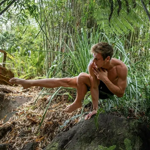 image by joshkrameryoga containing People in nature, Tree, Jungle, Muscle, Forest