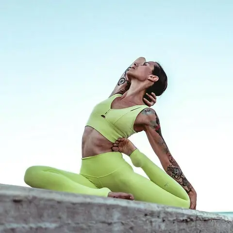 image by eleonorazampatti containing Green, Sitting, Physical fitness, Leg, Photo shoot