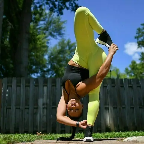 image by laurasykora containing Physical fitness, Yellow, Flip (acrobatic), Sports, Joint