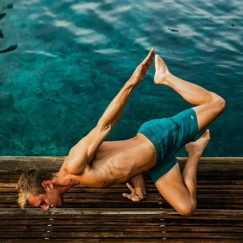 image by joshkrameryoga containing Physical fitness, Leg, Turquoise, Arm, Muscle