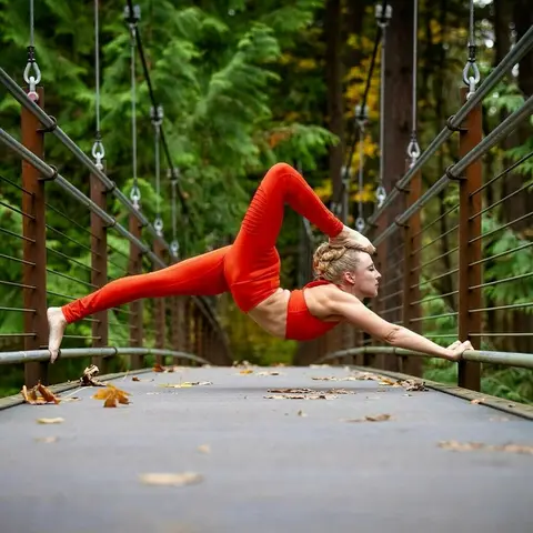 image by robinmartinyoga containing Performance art, Tree, Performance, Acrobatics, Sportswear