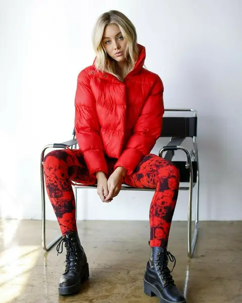 image by breekleintop containing Red, Sitting, Clothing, Footwear, Leg
