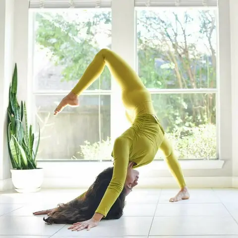 image by lamise containing Physical fitness, Yoga, Yellow, Leg, Shoulder