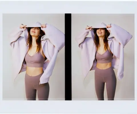 image by Alo Yoga containing Face, Joint, Outerwear, Shorts, Arm