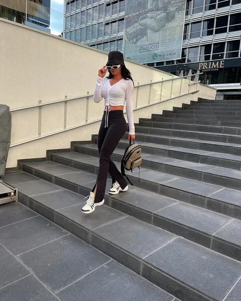 image by liviabritopes containing Stairs, Waist, Street fashion, Thigh, Road surface
