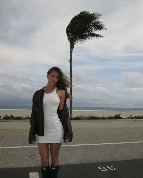 image by daniellabeckerman containing woman, palm tree, dress, white, stand