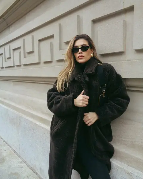 image by michellesalasb containing woman, coat, black, sunglasses, wear