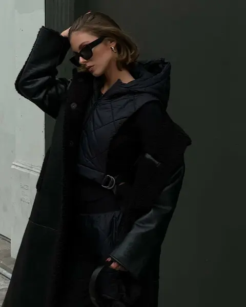 image by carmellarose containing black, woman, coat, wear, sunglasses
