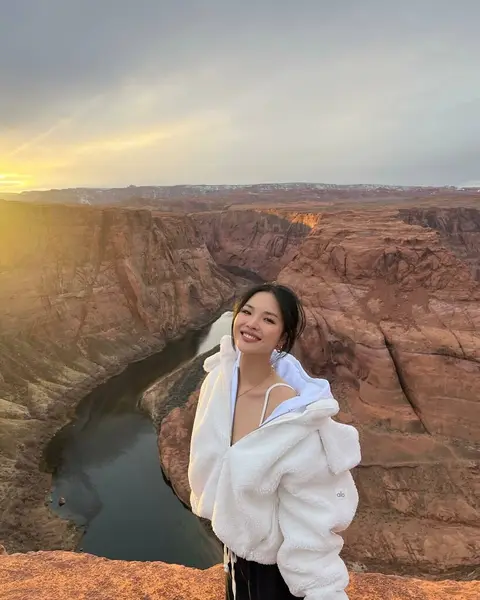image by chaileeson containing woman, stand, river, canyon, cliff
