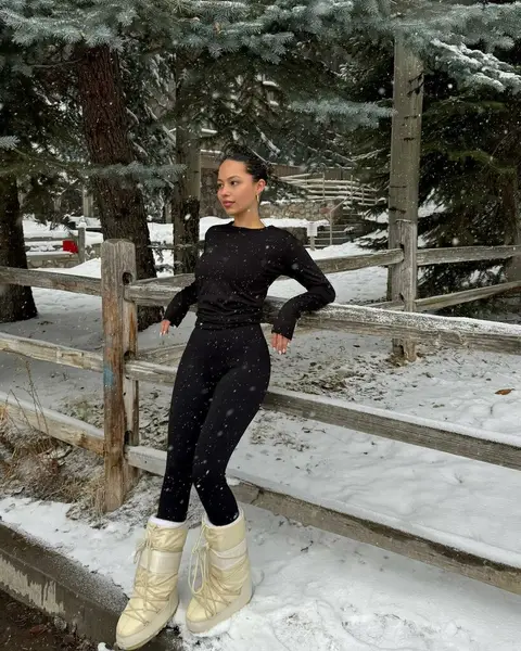 image by fiona.bl containing woman, snow, boot, fence, pine