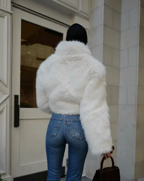 image by naraaziza containing white, jeans, fur coat, woman, wear