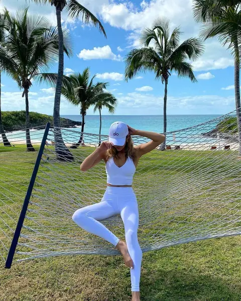 image by breekleintop containing woman, palm tree, hammock, white, yoga