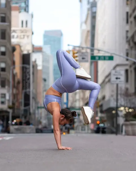 image by meliniseri containing woman, handstand, road, yoga, city