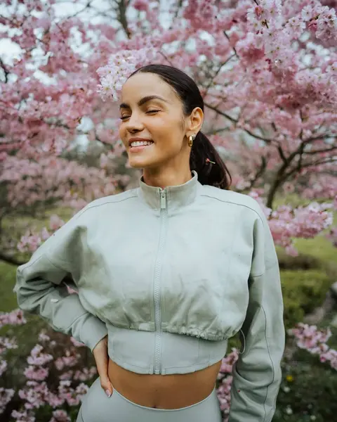 image by sofiaresing containing woman, smile, stand, pink, flower