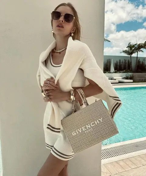 image by elizabethsulcer containing woman, sunglasses, white, pool, handbag