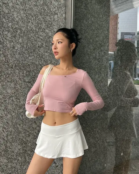 image by chaileeson containing woman, pink, short, white, stand