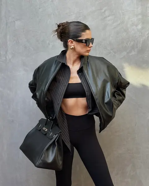 image by sarasampaio containing black, woman, leather jacket, wear, sunglasses
