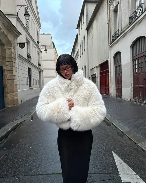 image by juliananalu containing woman, white, fur coat, road, wear