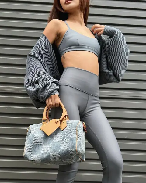 image by lilymaymac containing woman, handbag, blue, gray, bag