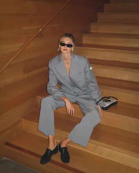 image by sannevloet containing sit, stair, woman, suit, sunglasses