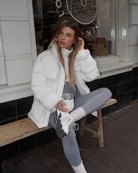 image by debiflue containing sit, woman, bench, white, coat