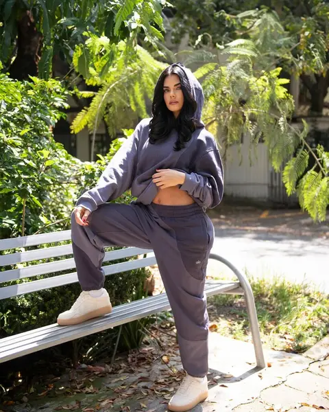 image by liviabritopes containing woman, bench, sit, park bench, purple