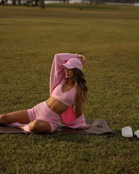 image by cydrrose containing woman, pink, grass, mat, yoga