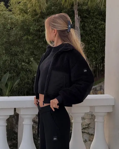 image by frida_aasen containing woman, black, stand, jacket, wear