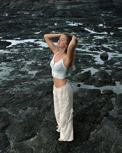 image by meganmayw containing woman, white, stand, stone, beach