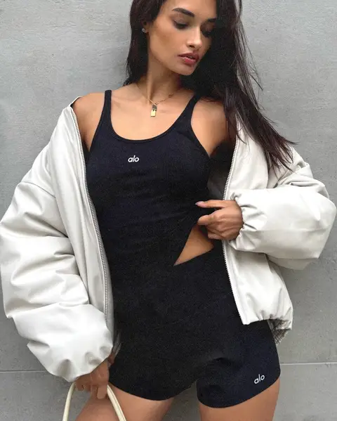 image by giizeleoliveira containing woman, short, black, jacket, white