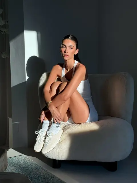image by cindymello containing woman, sit, shoe, white, chair