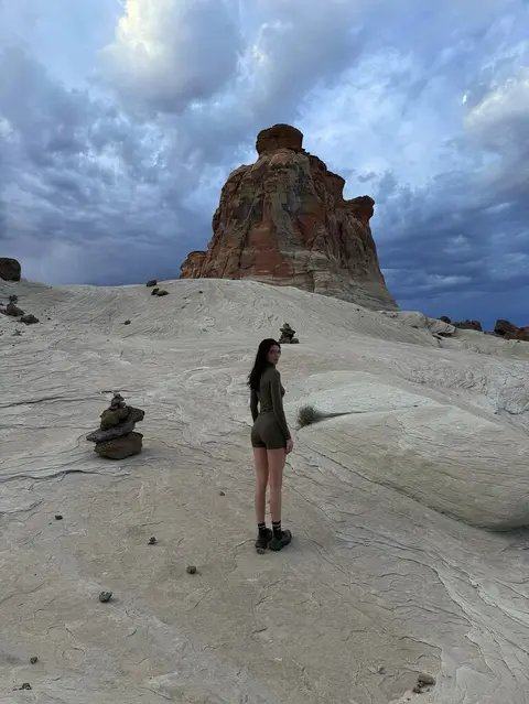 image by kendalljenner containing woman, stand, desert, stone, landscape