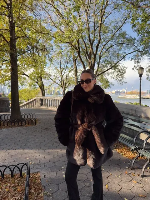 image by emmaleger containing woman, fur coat, stand, wear, bench
