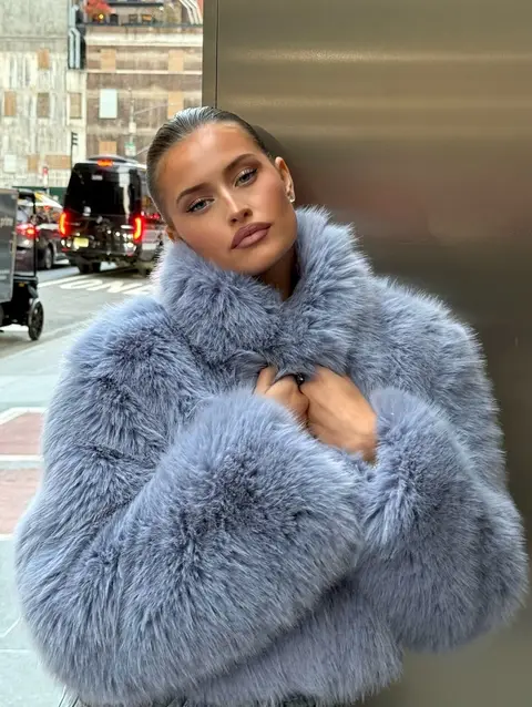 image by lexiwood containing woman, fur coat, coat, wear, blue