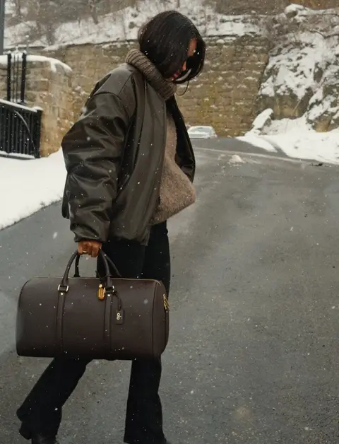 image by _kendrabailey containing woman, walk, road, snow, bag