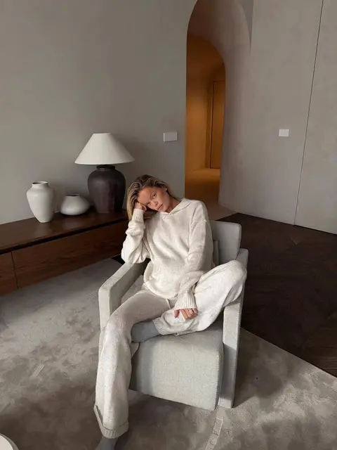 image by frida_aasen containing woman, chair, sit, armchair, white