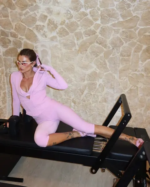 image by clara.berry containing woman, pink, gym, sit, suit