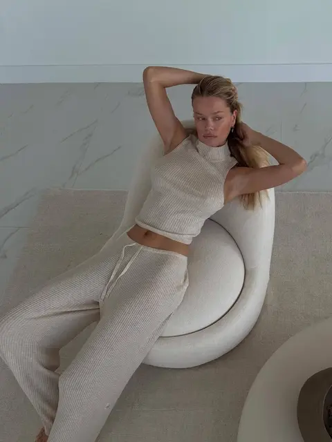 image by frida_aasen containing woman, white, sit, chair, model