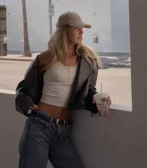 image by elliethumann containing woman, stand, lean, drink, wall