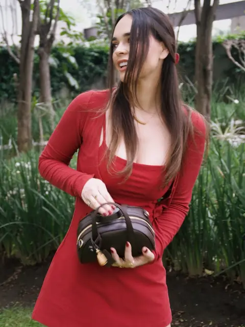 image by fabiolagdo containing woman, red, dress, catch, bag